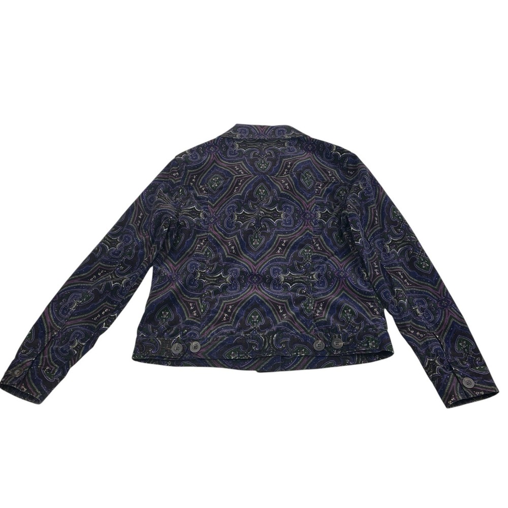 Charter Club Petite Jacket P/P Paisley Print Button Up Cotton Purple Green - Picture 2 of 6